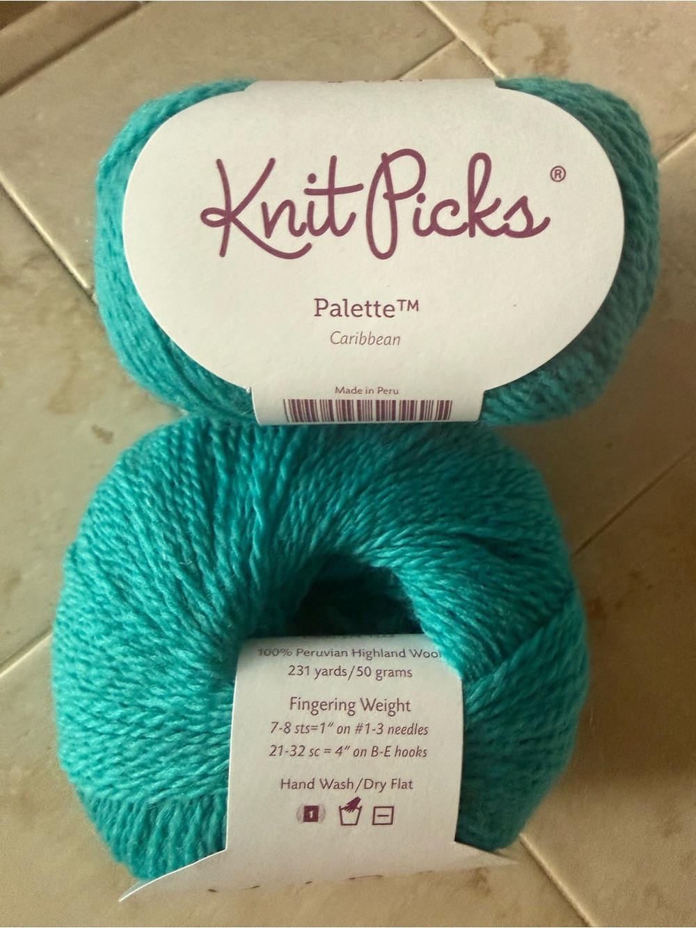 Knit Picks Palette Fingering Weight Wool Yarn - Caribbean Turquoise 2 Balls